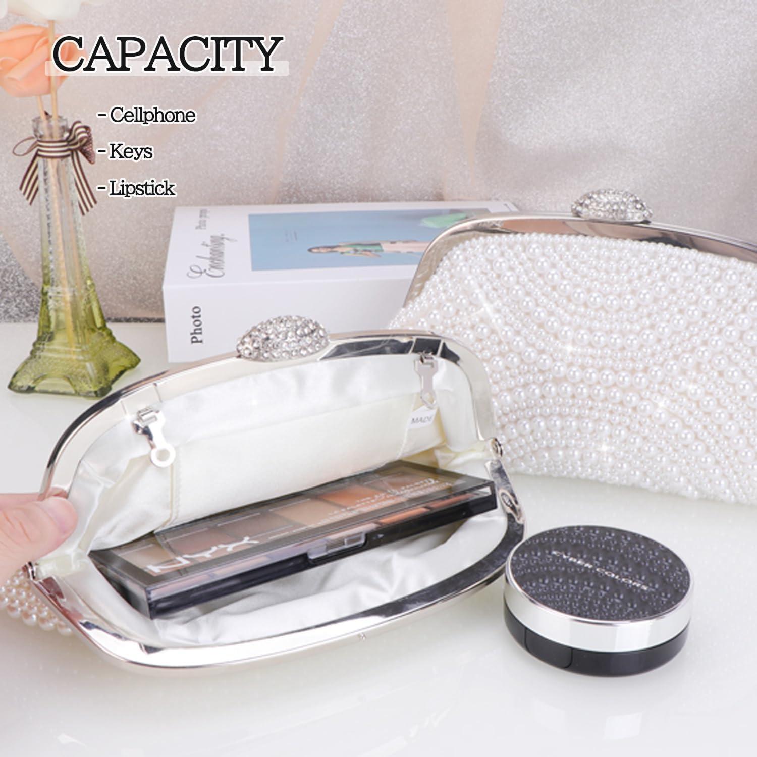 Bolso de mano de perlas Aovtero para mujer - Blanco - 23x14.5 cm