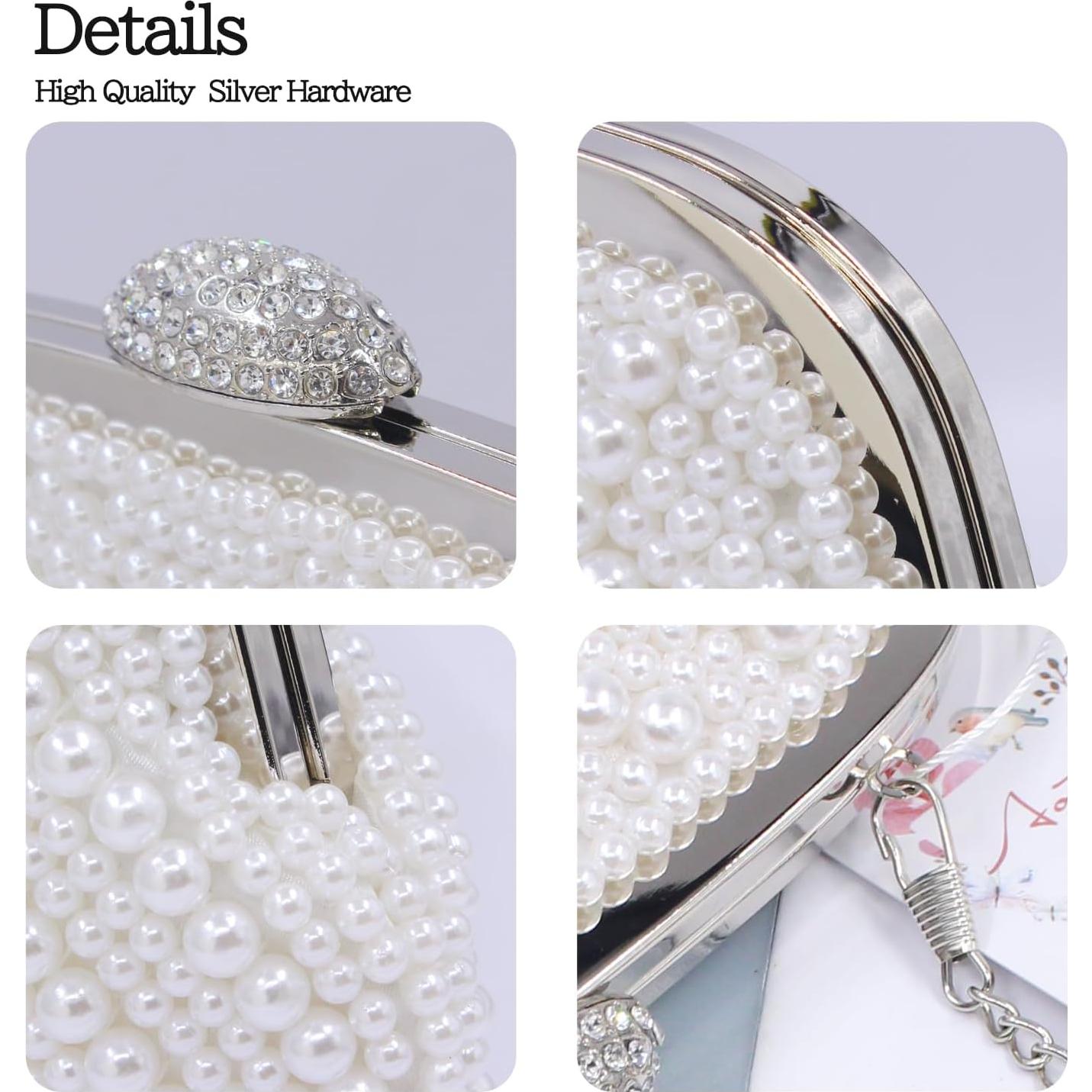 Bolso de mano de perlas Aovtero para mujer - Blanco - 23x14.5 cm