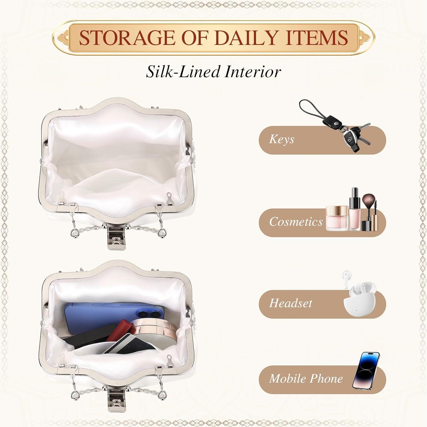 Bolso de Mano Vintage UBORSE con Perlas y Lentejuelas 22x7x14cm