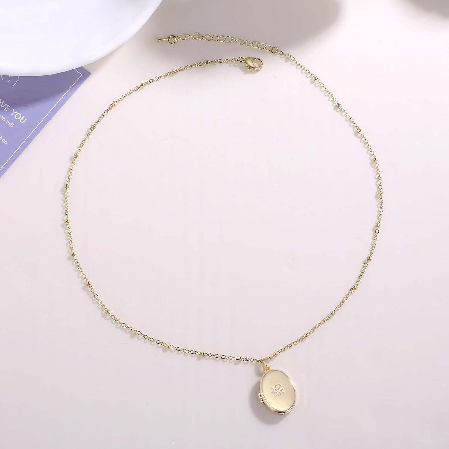 Collar Locket Corazón YOUFENG con Flor y Zircon Ovalado