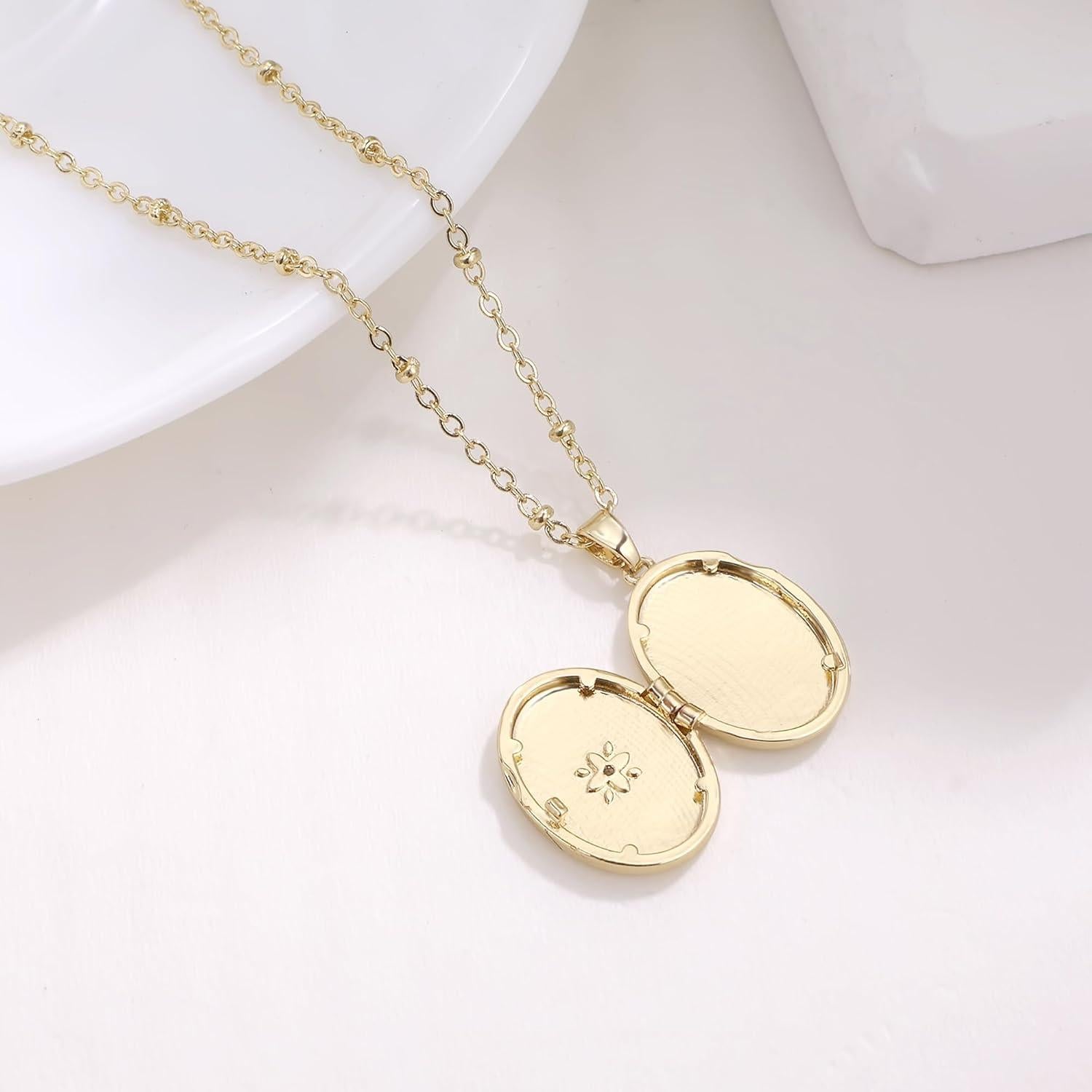 Collar Locket Corazón YOUFENG con Flor y Zircon Ovalado