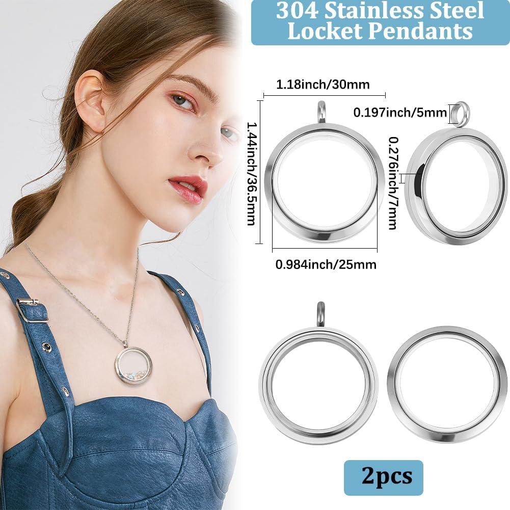 Beebeecraft 2 Piezas Locket Flotante Acero Inoxidable 304 Plata