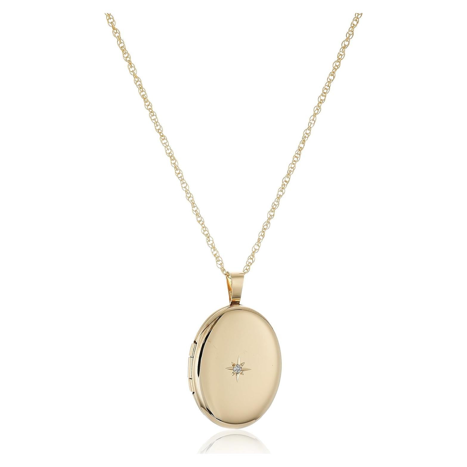 Colgante Ovalado de Oro 14k con Locket y Diamante 0.01 cttw