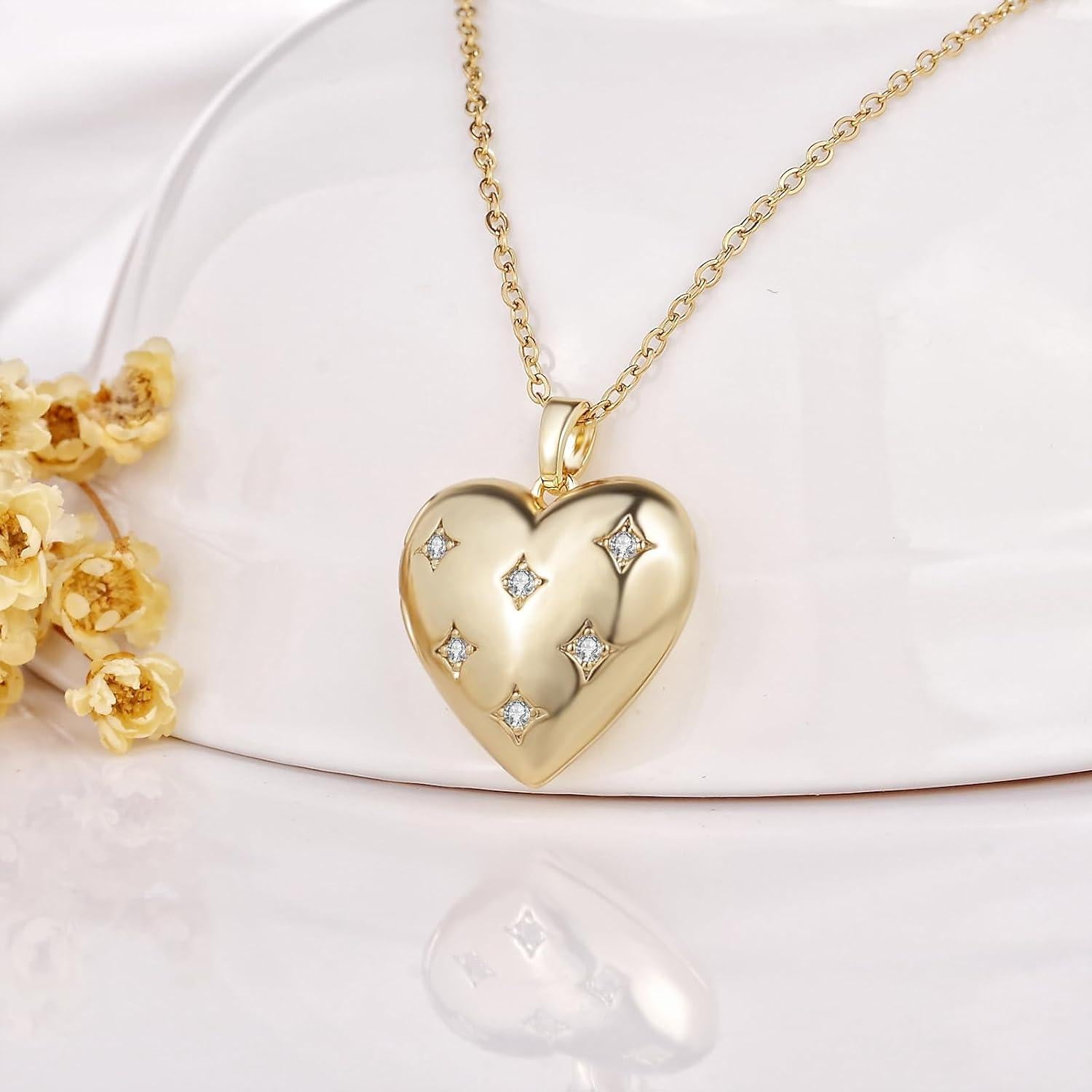 Collar Medallón Corazón YOUFENG con 2 Imágenes 45cm Oro 14K