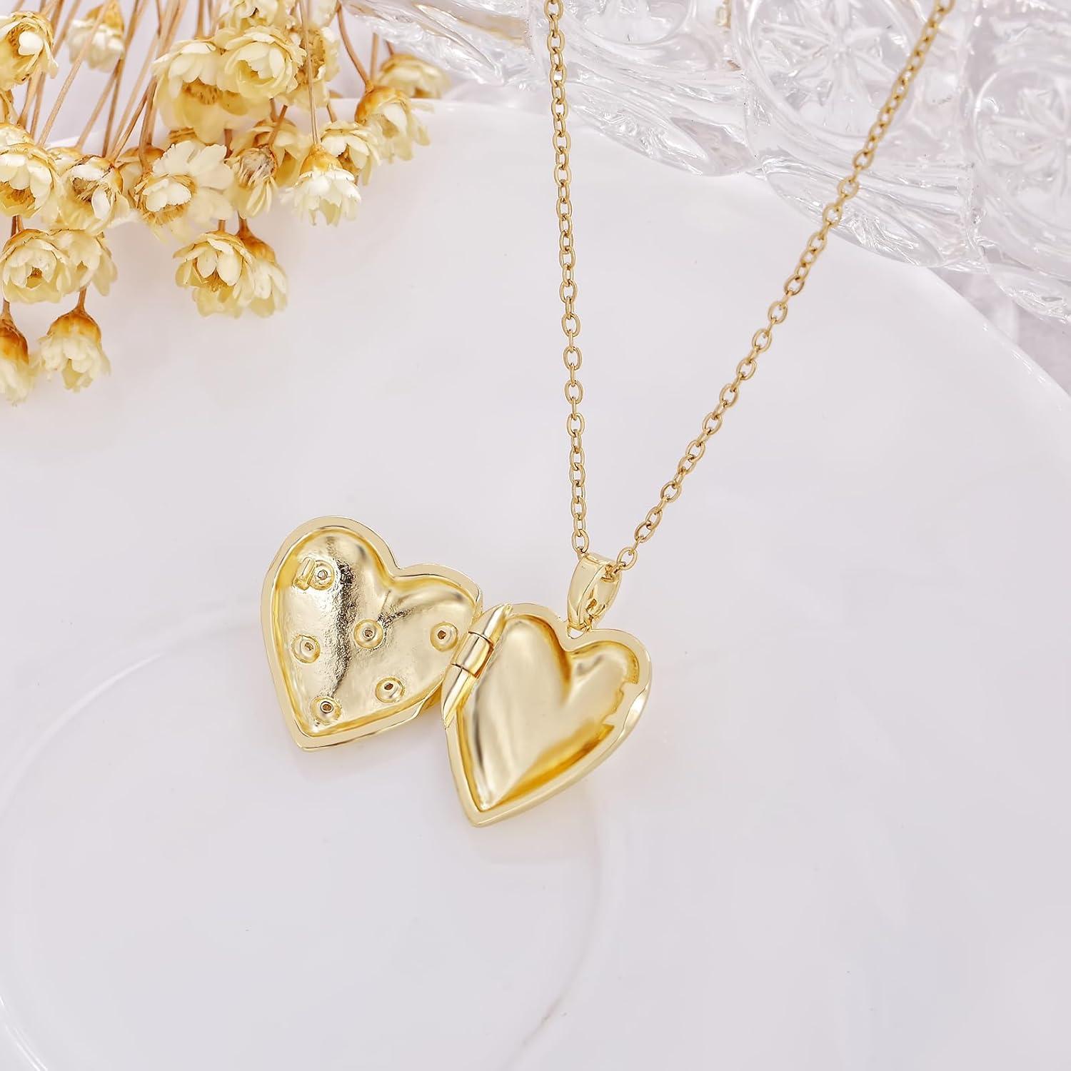 Collar Medallón Corazón YOUFENG con 2 Imágenes 45cm Oro 14K