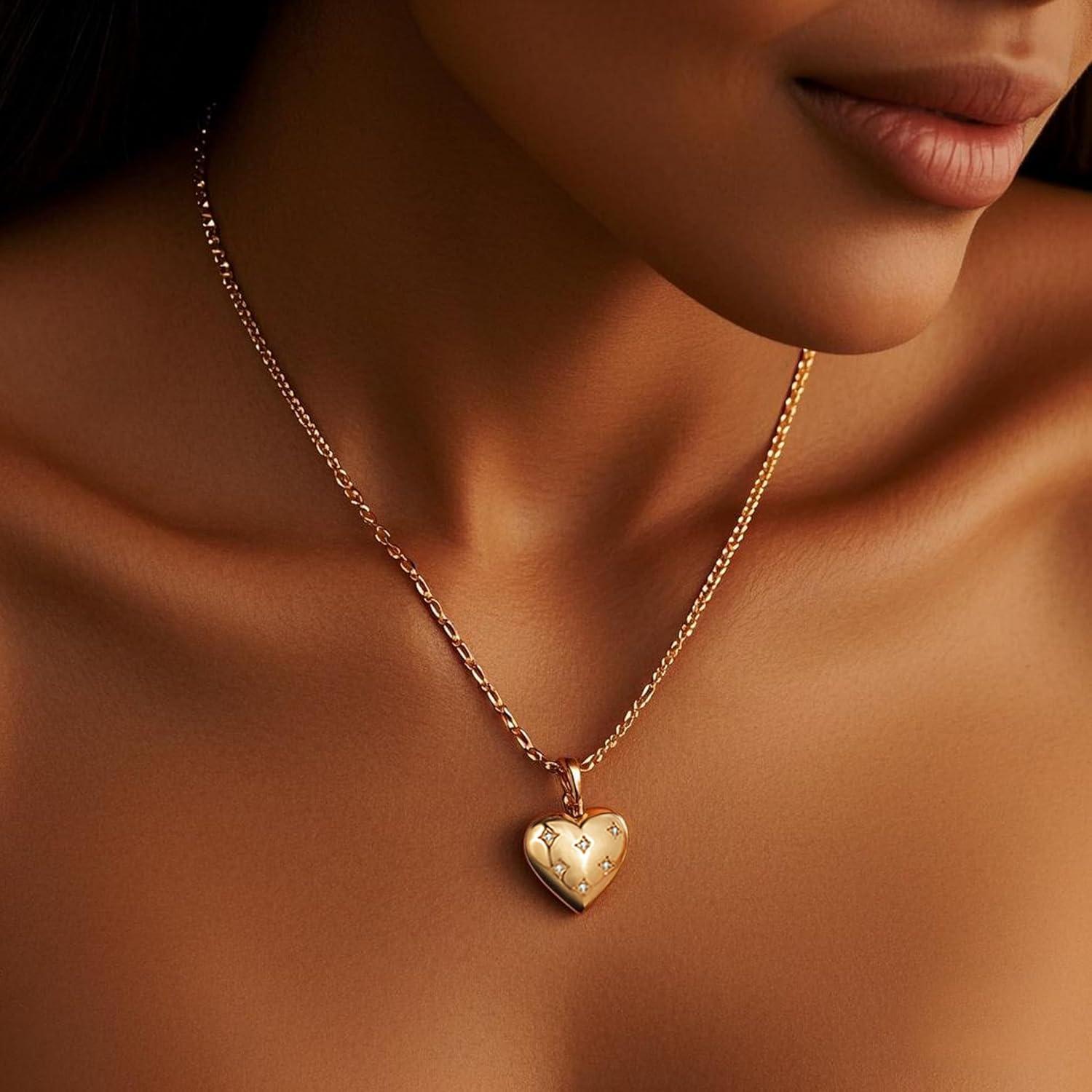 Collar Medallón Corazón YOUFENG con 2 Imágenes 45cm Oro 14K