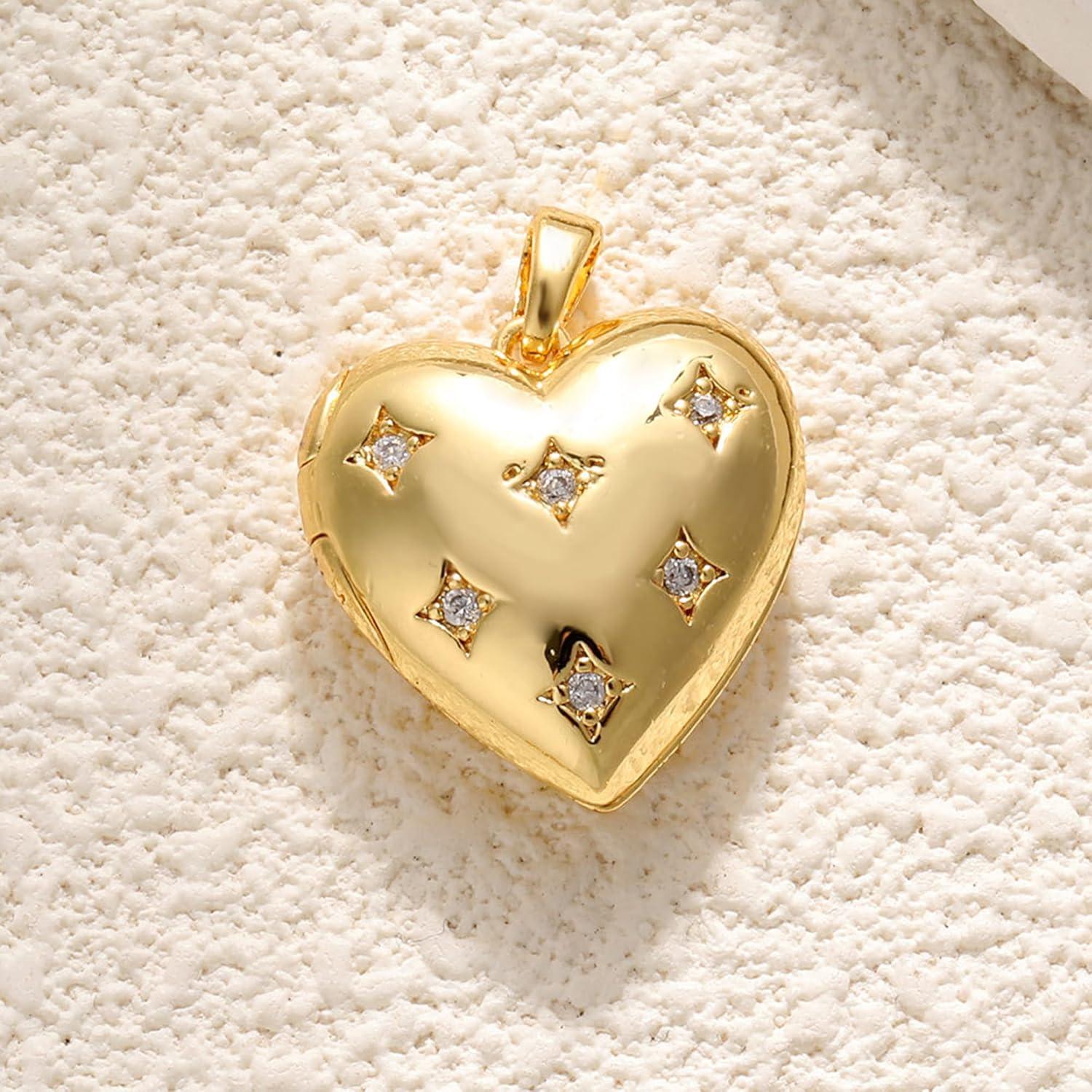 Collar Medallón Corazón YOUFENG con 2 Imágenes 45cm Oro 14K