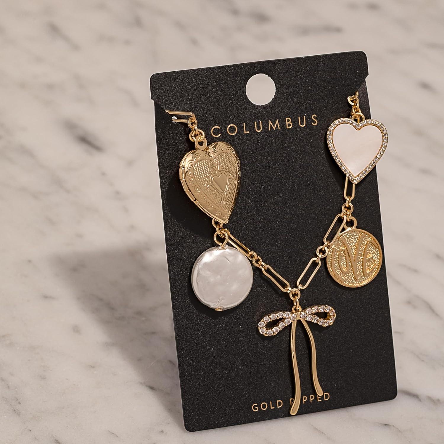 Collar con encanto chapado en oro 18K - Corazón y Perla