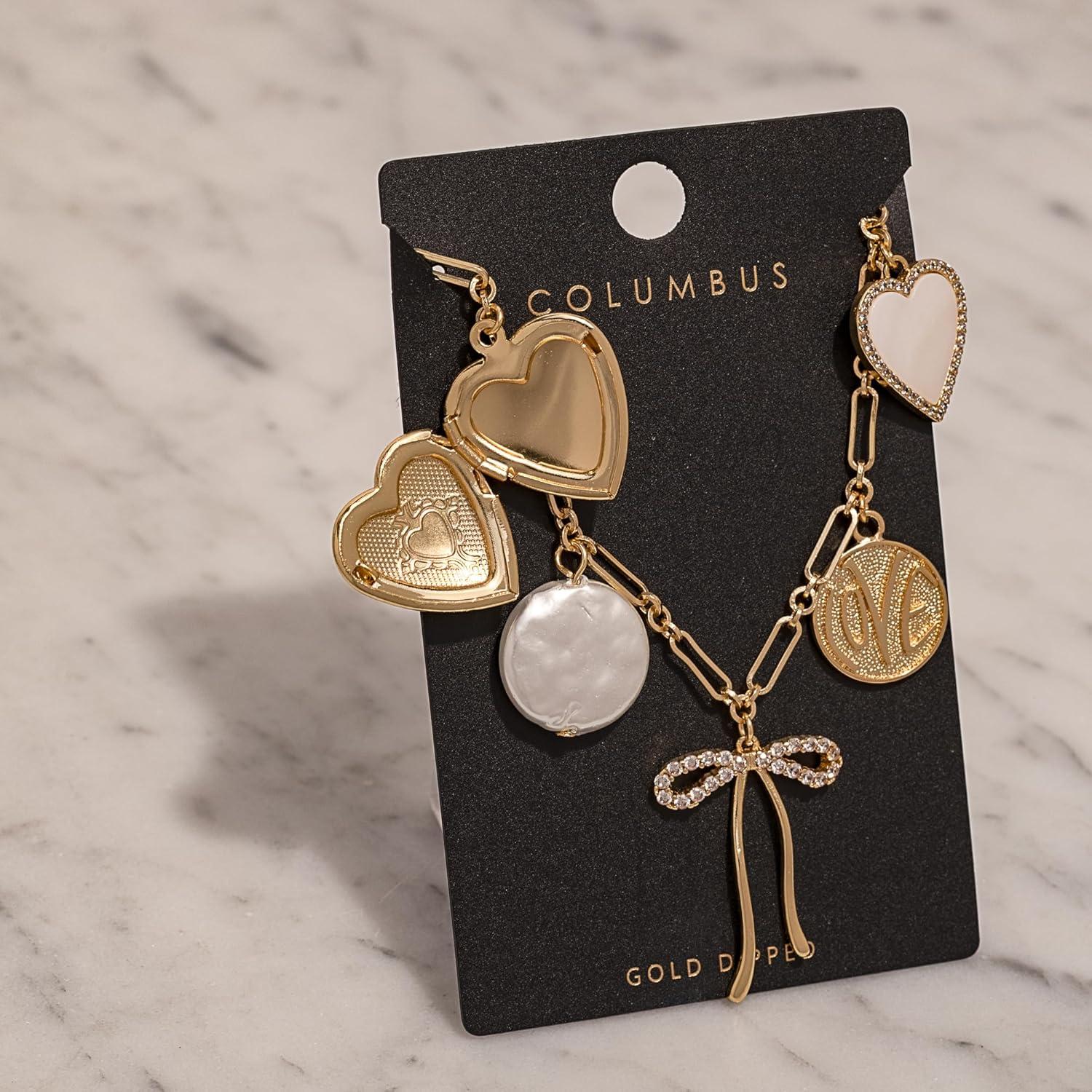 Collar con encanto chapado en oro 18K - Corazón y Perla