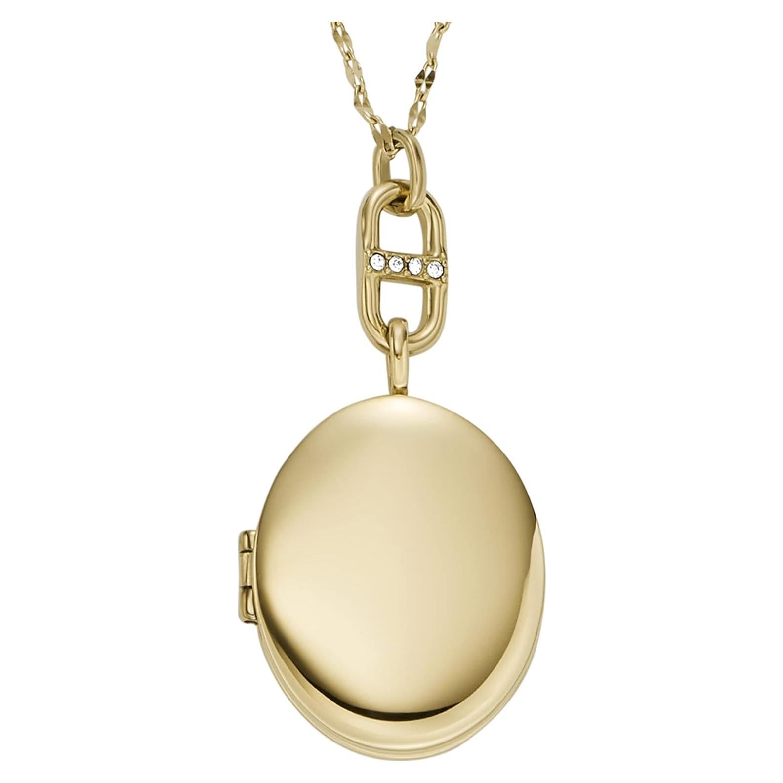 Collar de Cadena Grabable Fossil de Acero Inoxidable Dorado