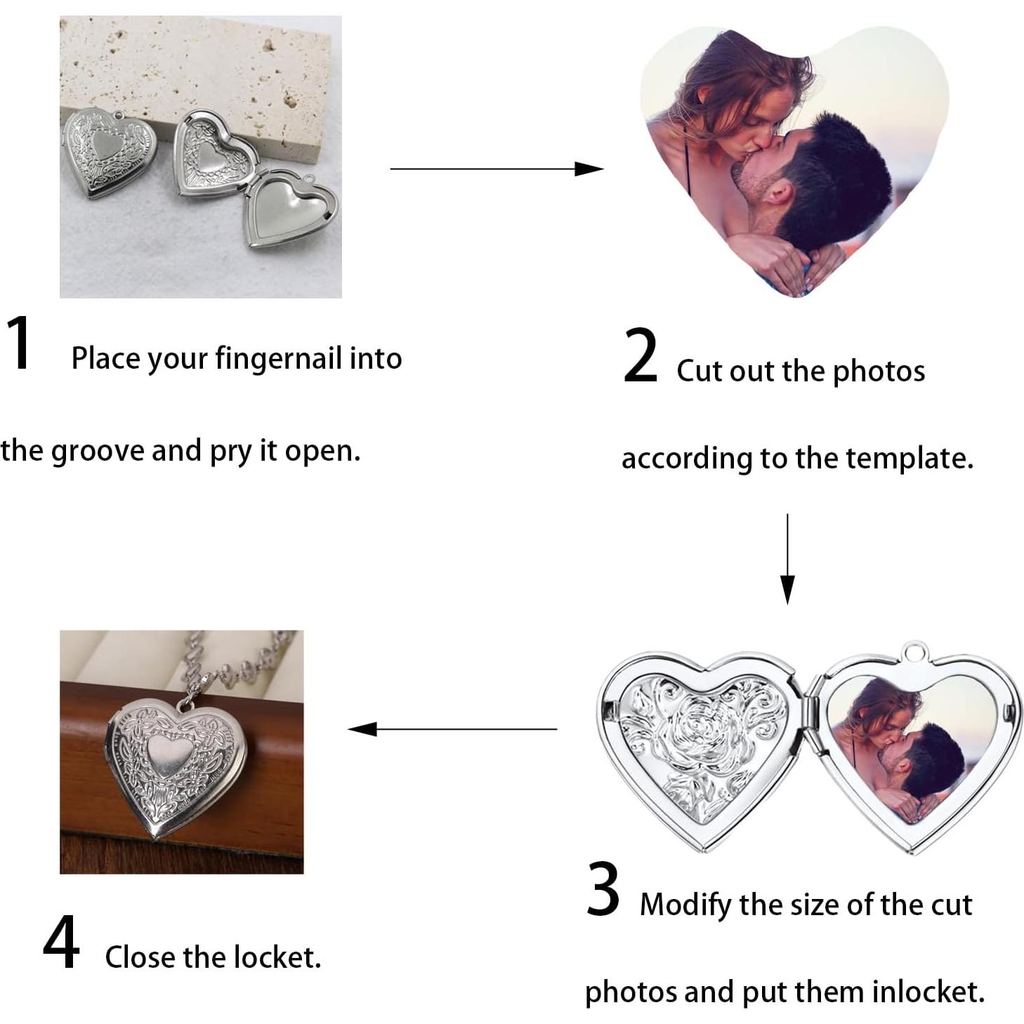 Collar medallón corazón plateado para mujeres con fotos