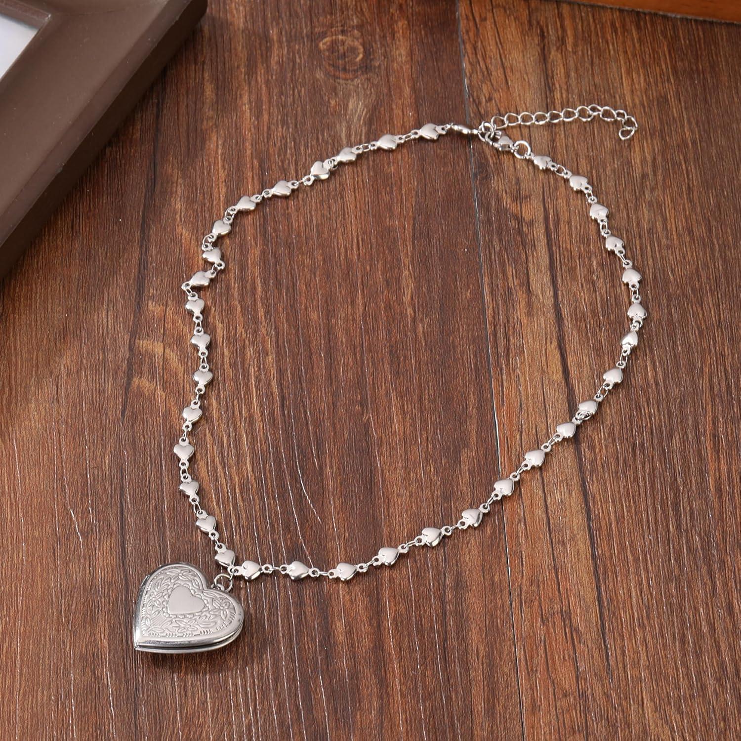 Collar medallón corazón plateado para mujeres con fotos