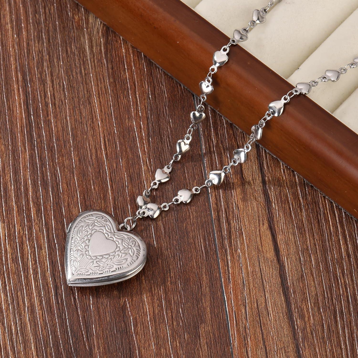 Collar medallón corazón plateado para mujeres con fotos