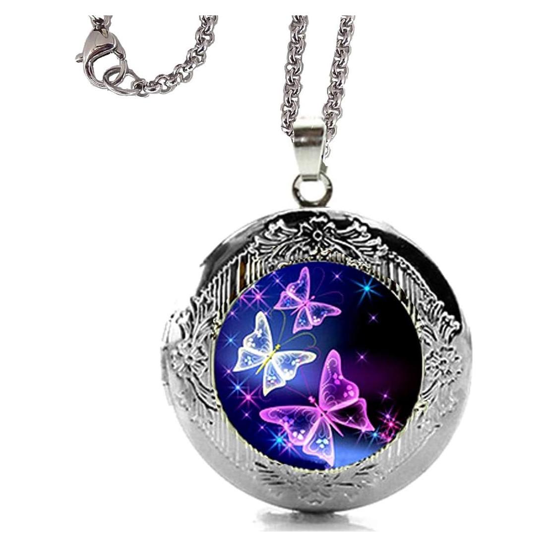 Colgante Locket Mariposa Azul y Morado DianaL 3.18 cm