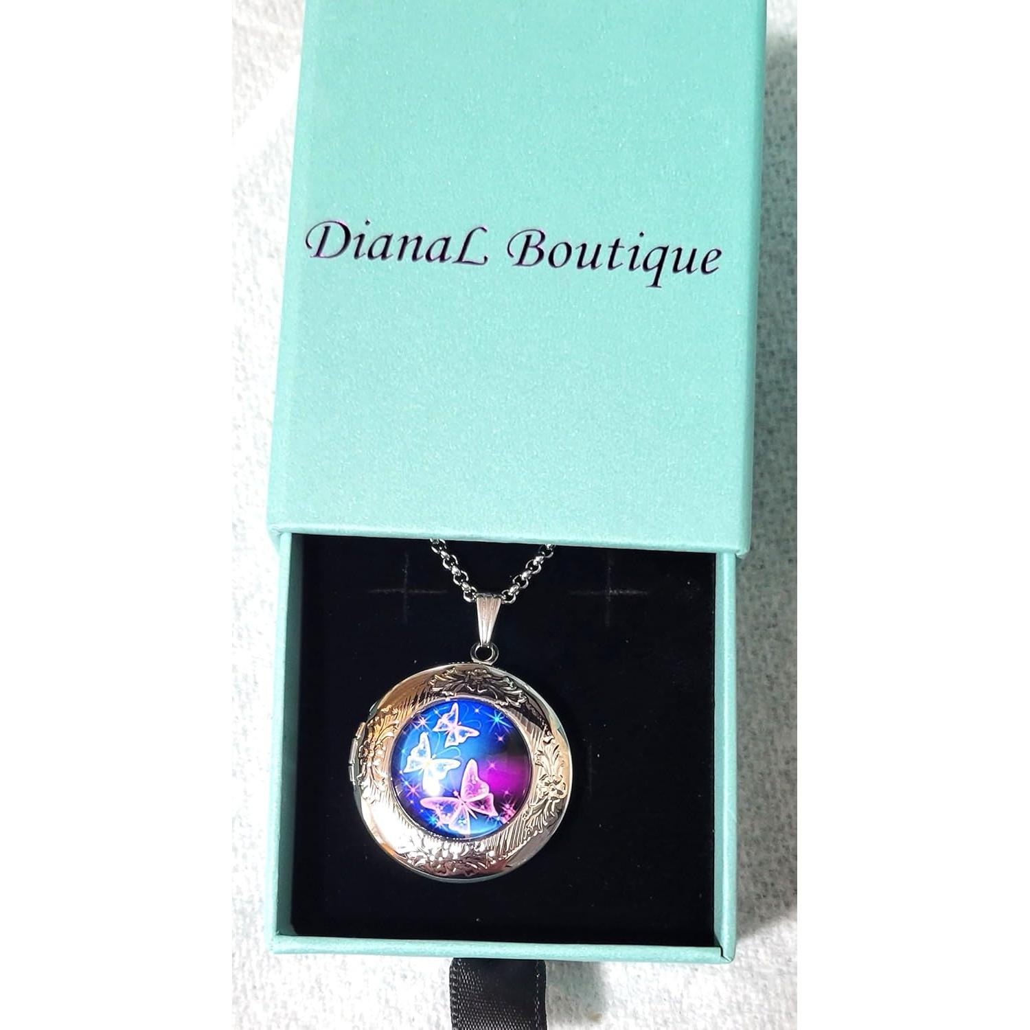 Colgante Locket Mariposa Azul y Morado DianaL 3.18 cm