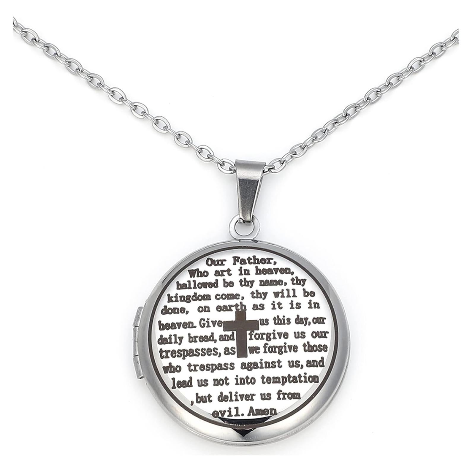 Collar Locket Cruz Religiosa Acero Inoxidable 2 Fotos 45.72 cm