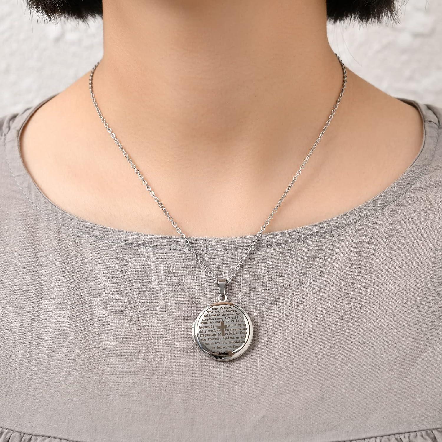 Collar Locket Cruz Religiosa Acero Inoxidable 2 Fotos 45.72 cm