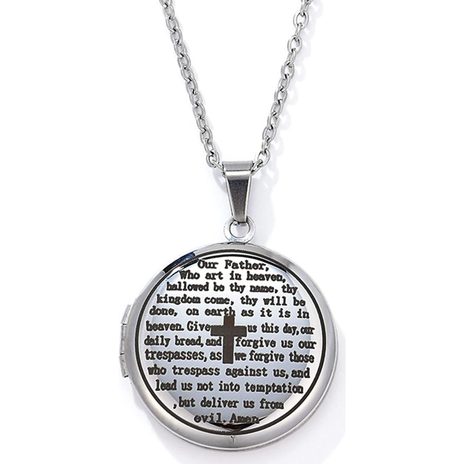 Collar Locket Cruz Religiosa Acero Inoxidable 2 Fotos 45.72 cm