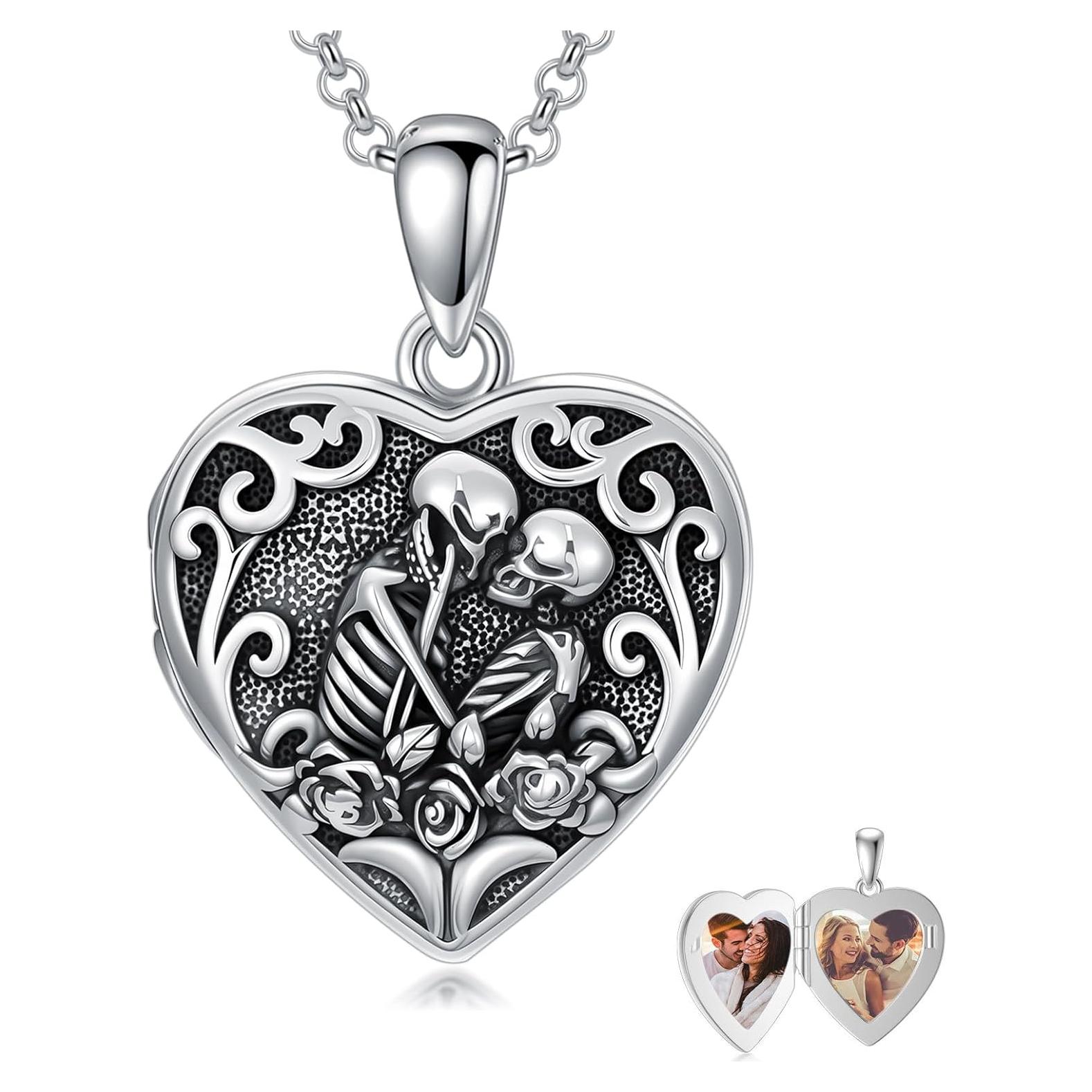 Collar medallón corazón 925 plata esterlina fotos personalizadas