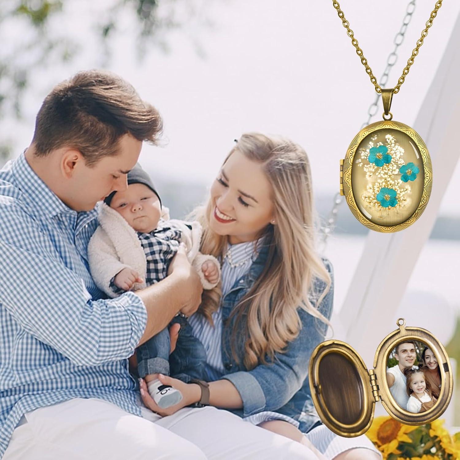 Collar Locket Ovalado de Flores Presionadas Hecho a Mano