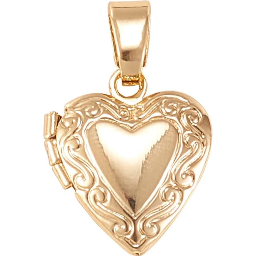 LiQunSweet 10 Pcs Vintage Golden Heart Shape Engraved Locket Pendant Openable Collection Photo Frame Charms for Necklaces - 15x13mm
