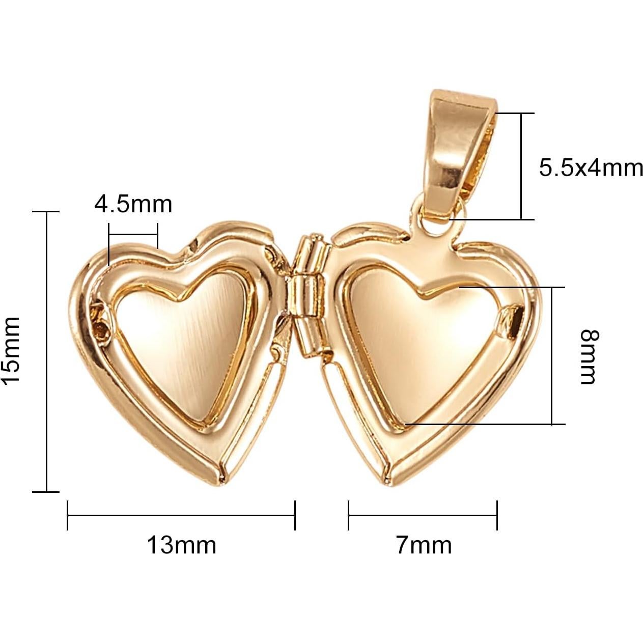 LiQunSweet 10 Pcs Vintage Golden Heart Shape Engraved Locket Pendant Openable Collection Photo Frame Charms for Necklaces - 15x13mm