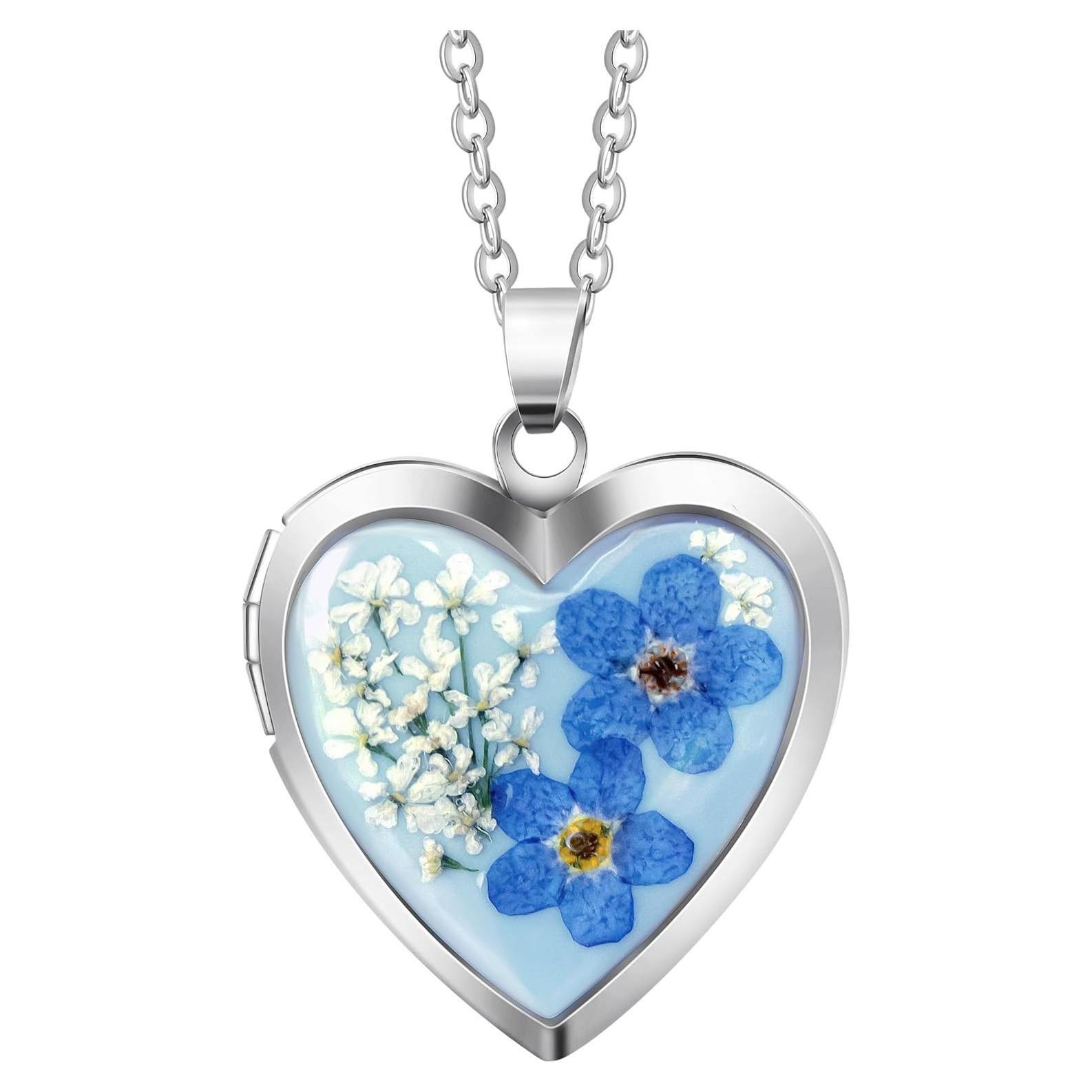 Collar de Colgante Corazón con Flores Secas Olvidame Nunca