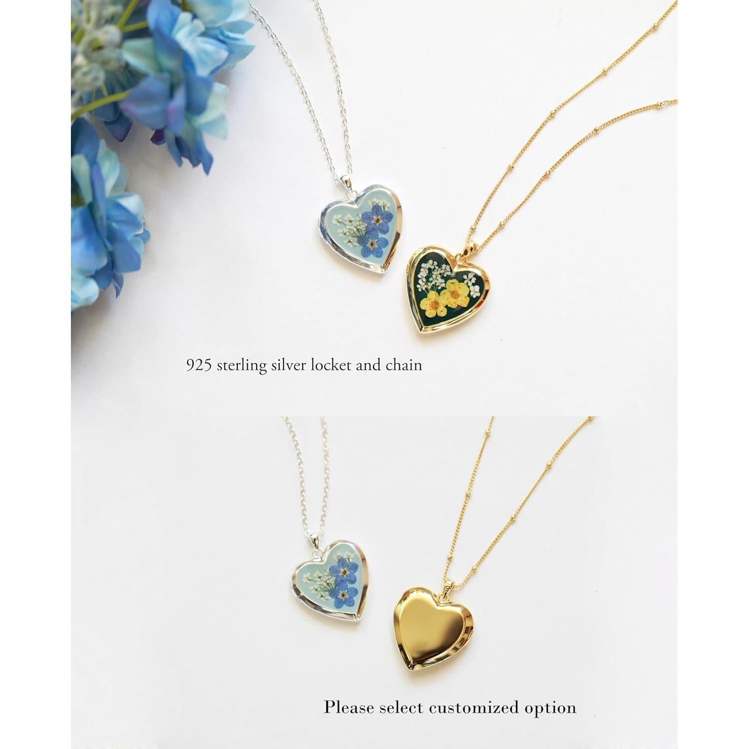 Collar de Colgante Corazón con Flores Secas Olvidame Nunca