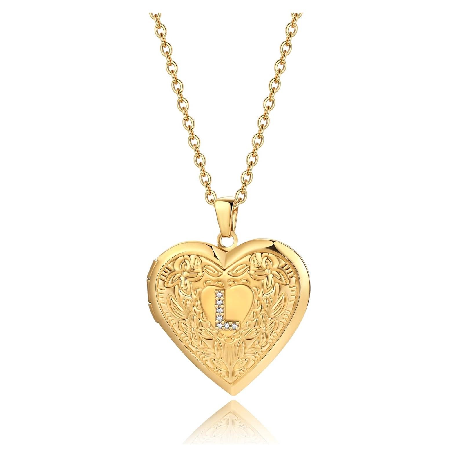 Collar Inicial Badu Gold A-Z para Mujeres con Corazón y Cierre para Fotos