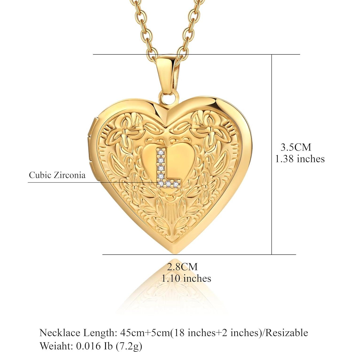 Collar Inicial Badu Gold A-Z para Mujeres con Corazón y Cierre para Fotos