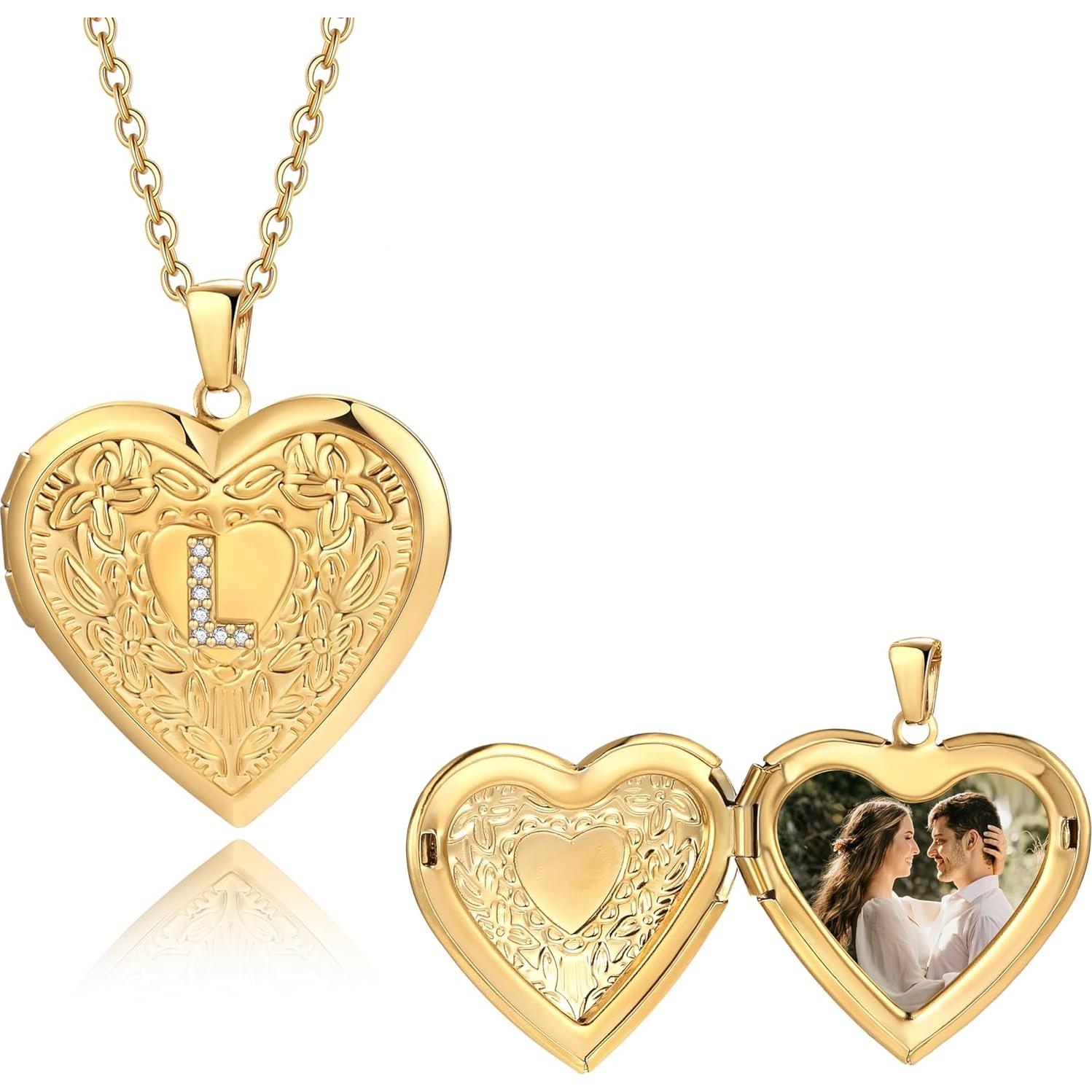 Collar Inicial Badu Gold A-Z para Mujeres con Corazón y Cierre para Fotos