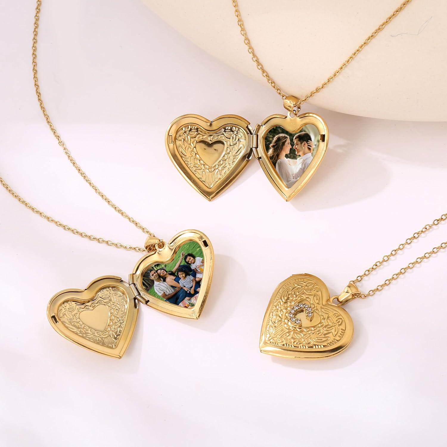 Collar Inicial Badu Gold A-Z para Mujeres con Corazón y Cierre para Fotos