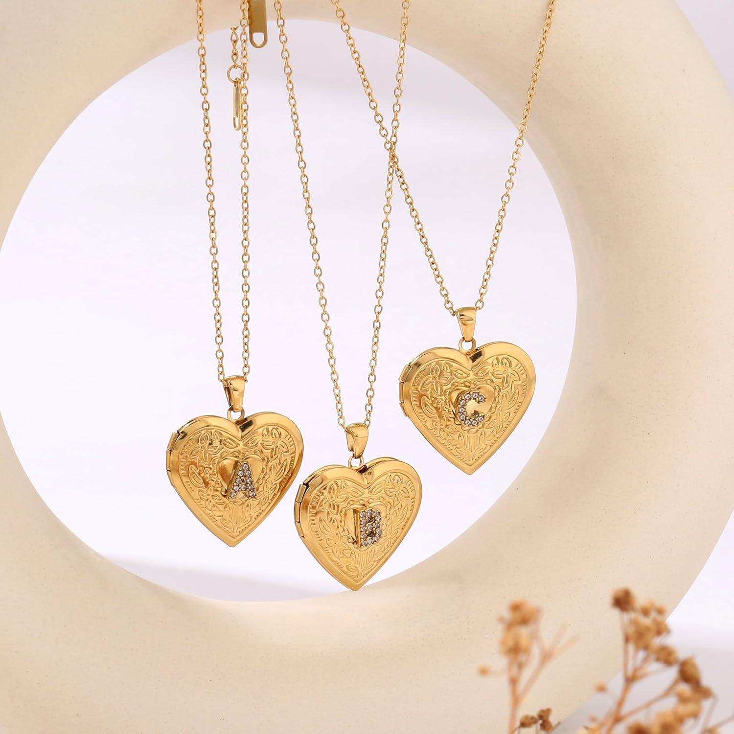 Collar Inicial Badu Gold A-Z para Mujeres con Corazón y Cierre para Fotos