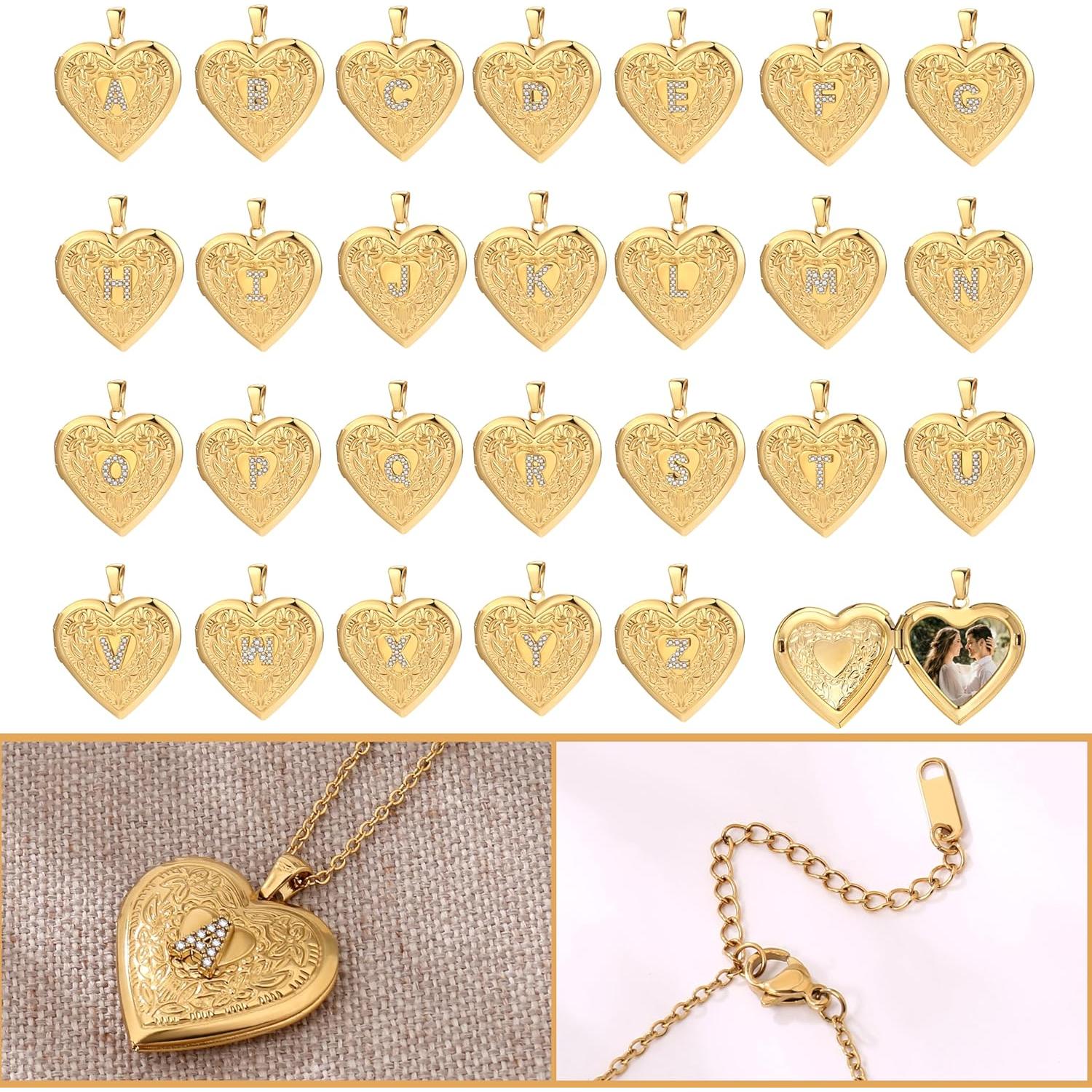 Collar Inicial Badu Gold A-Z para Mujeres con Corazón y Cierre para Fotos