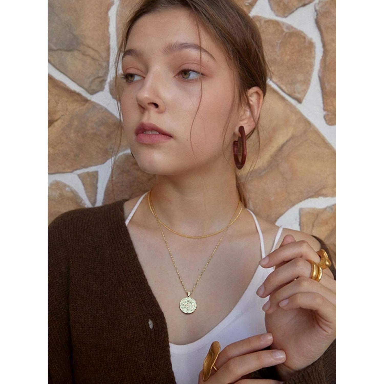 Collar de Moneda Baño Oro 18K Canevinka Compás Girasol