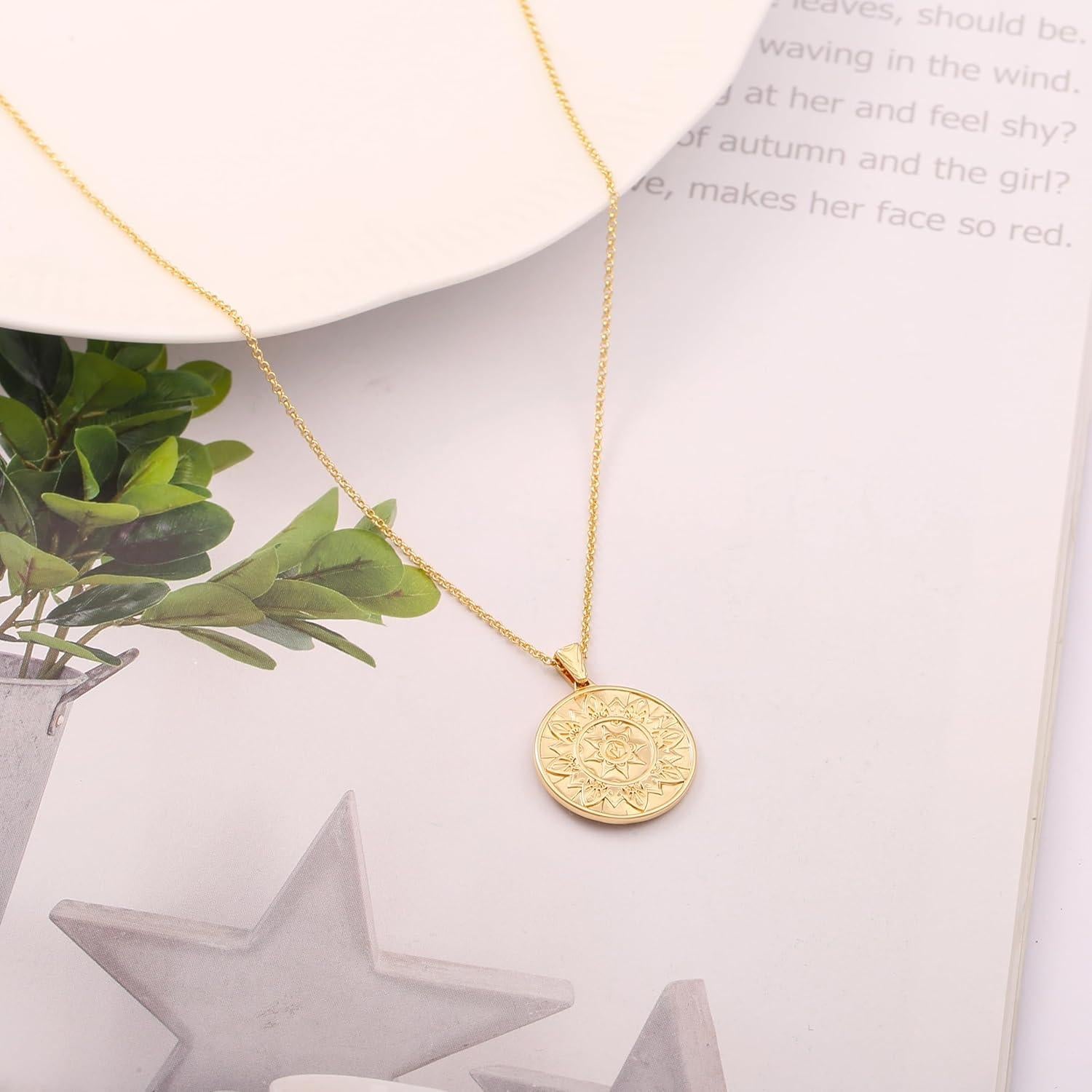 Collar de Moneda Baño Oro 18K Canevinka Compás Girasol