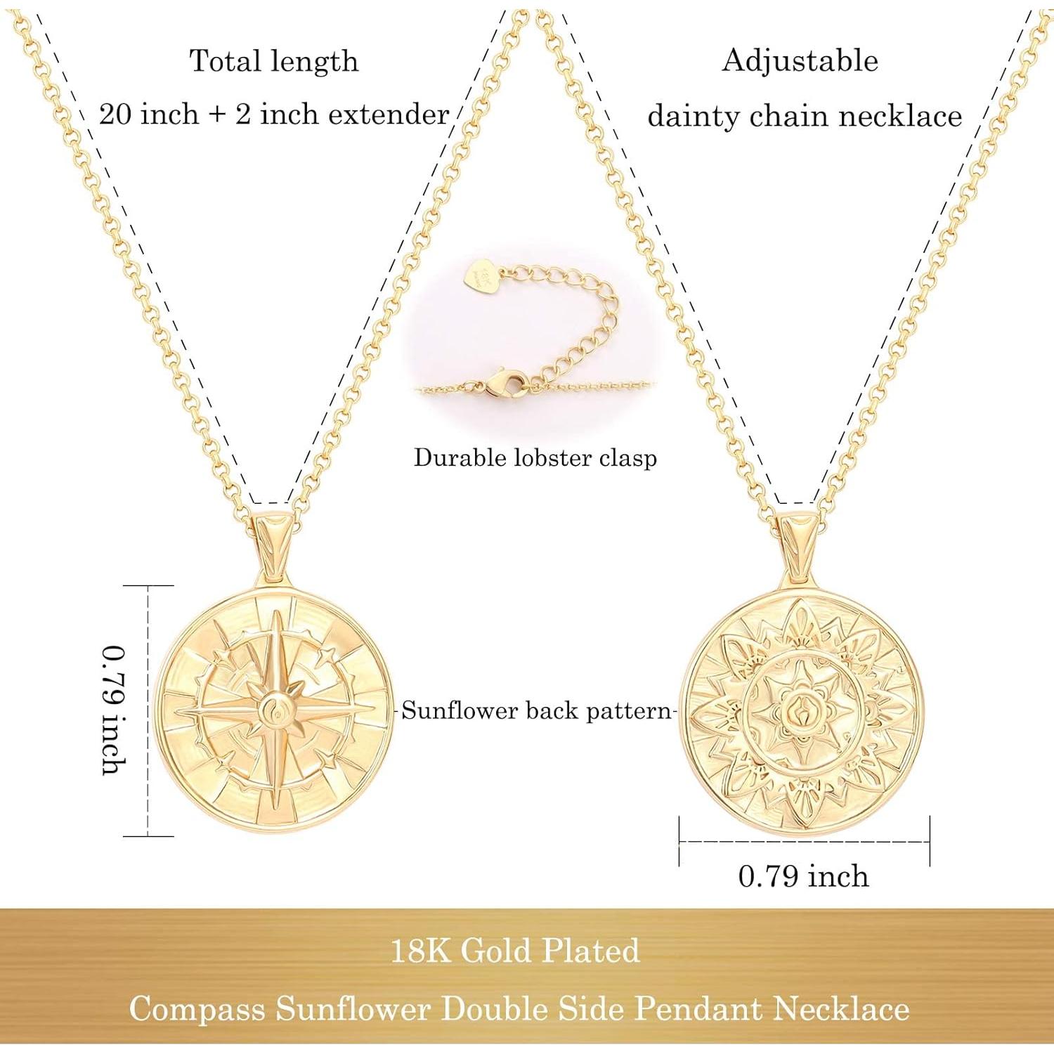 Collar de Moneda Baño Oro 18K Canevinka Compás Girasol