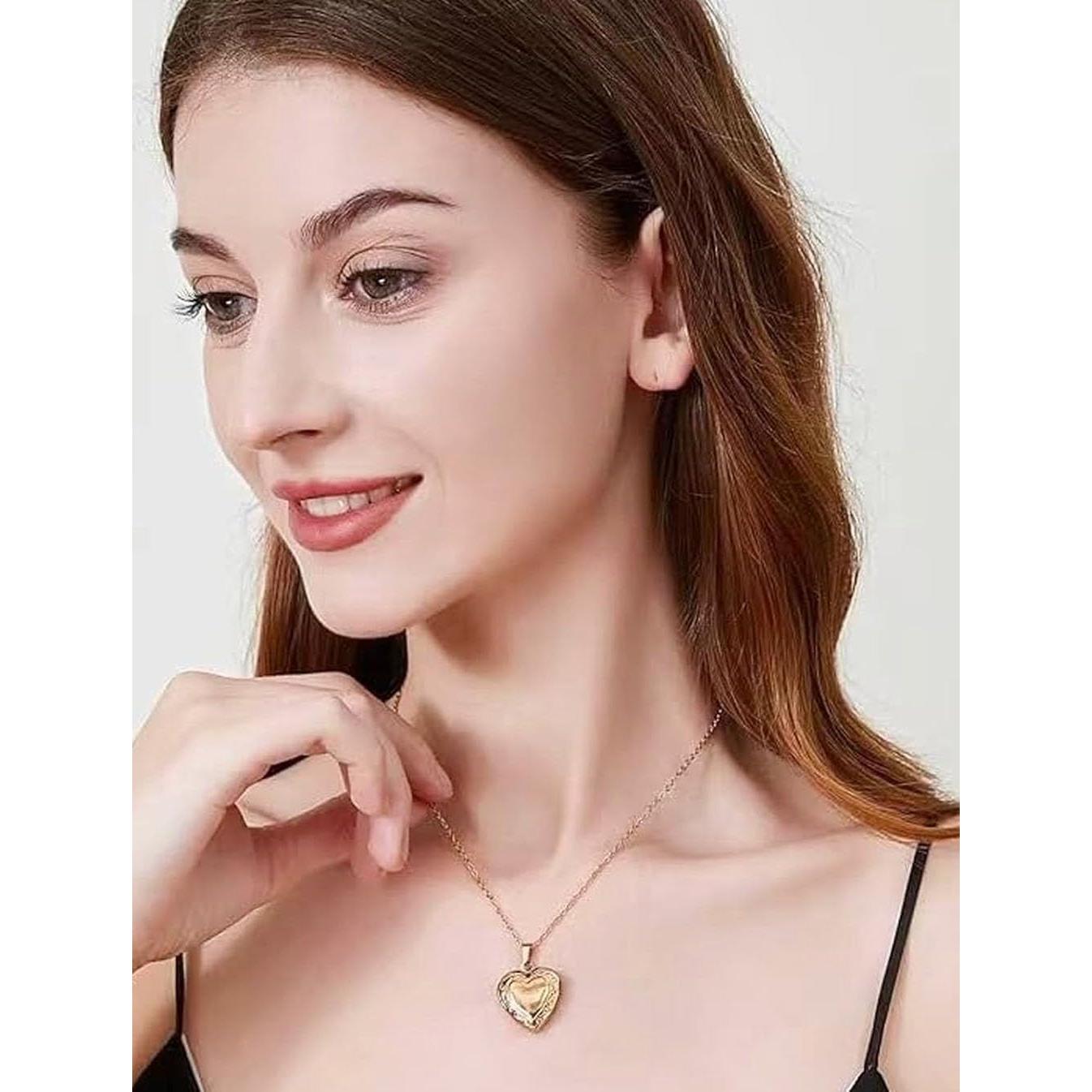 Collar Locket Corazón Baño de Oro 18K para Mujeres 40.13 cm