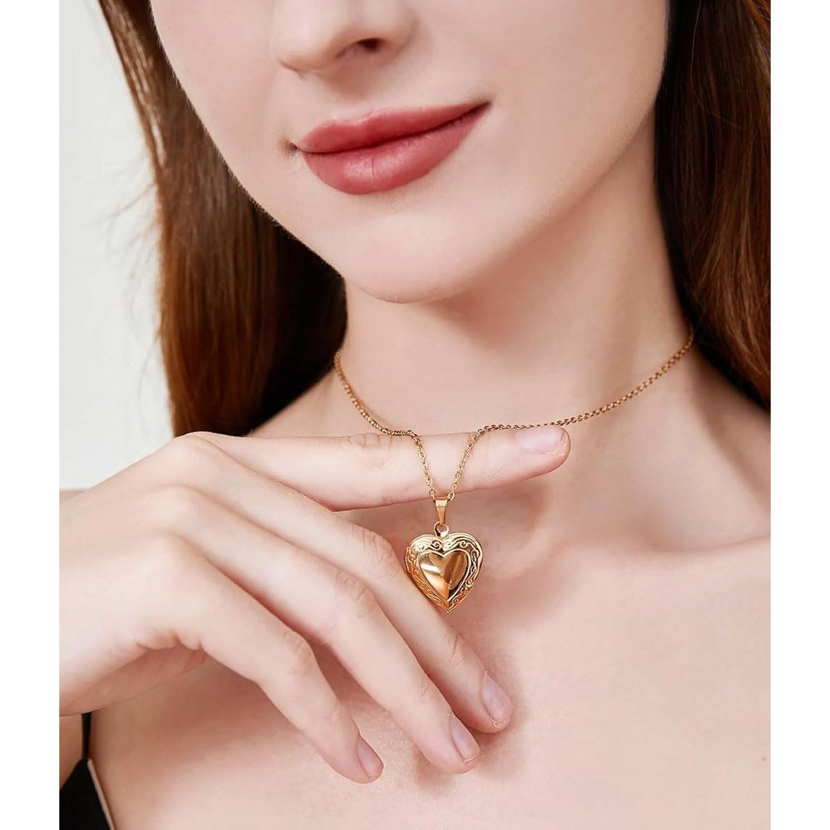 Collar Locket Corazón Baño de Oro 18K para Mujeres 40.13 cm