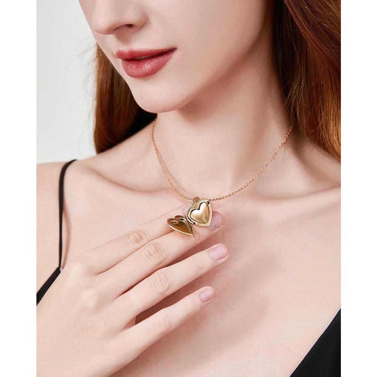 Collar Locket Corazón Baño de Oro 18K para Mujeres 40.13 cm