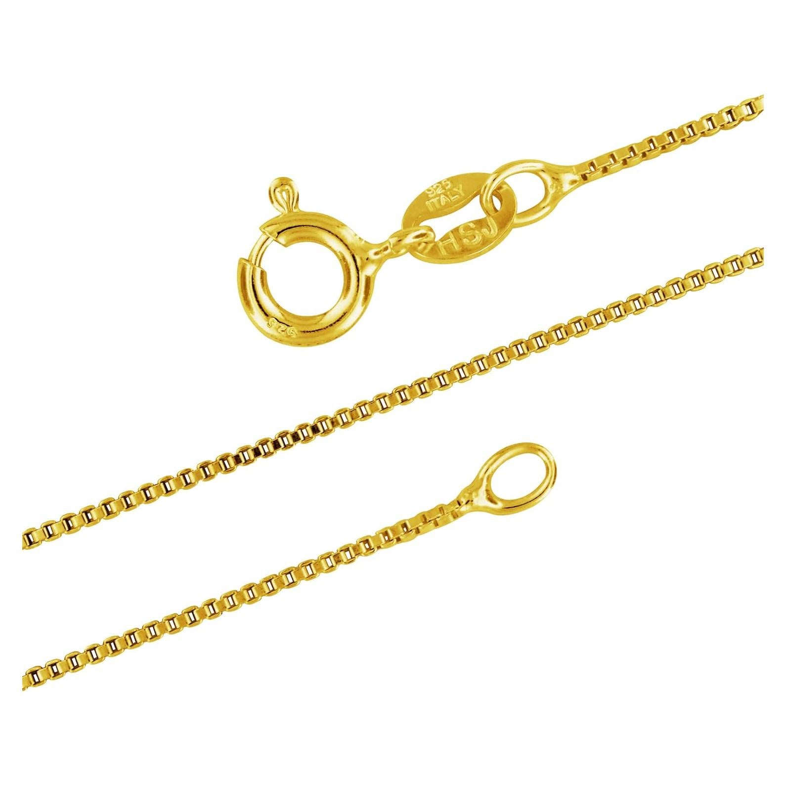 Cadena de caja de plata esterlina 925 chapada oro 14K 66 cm