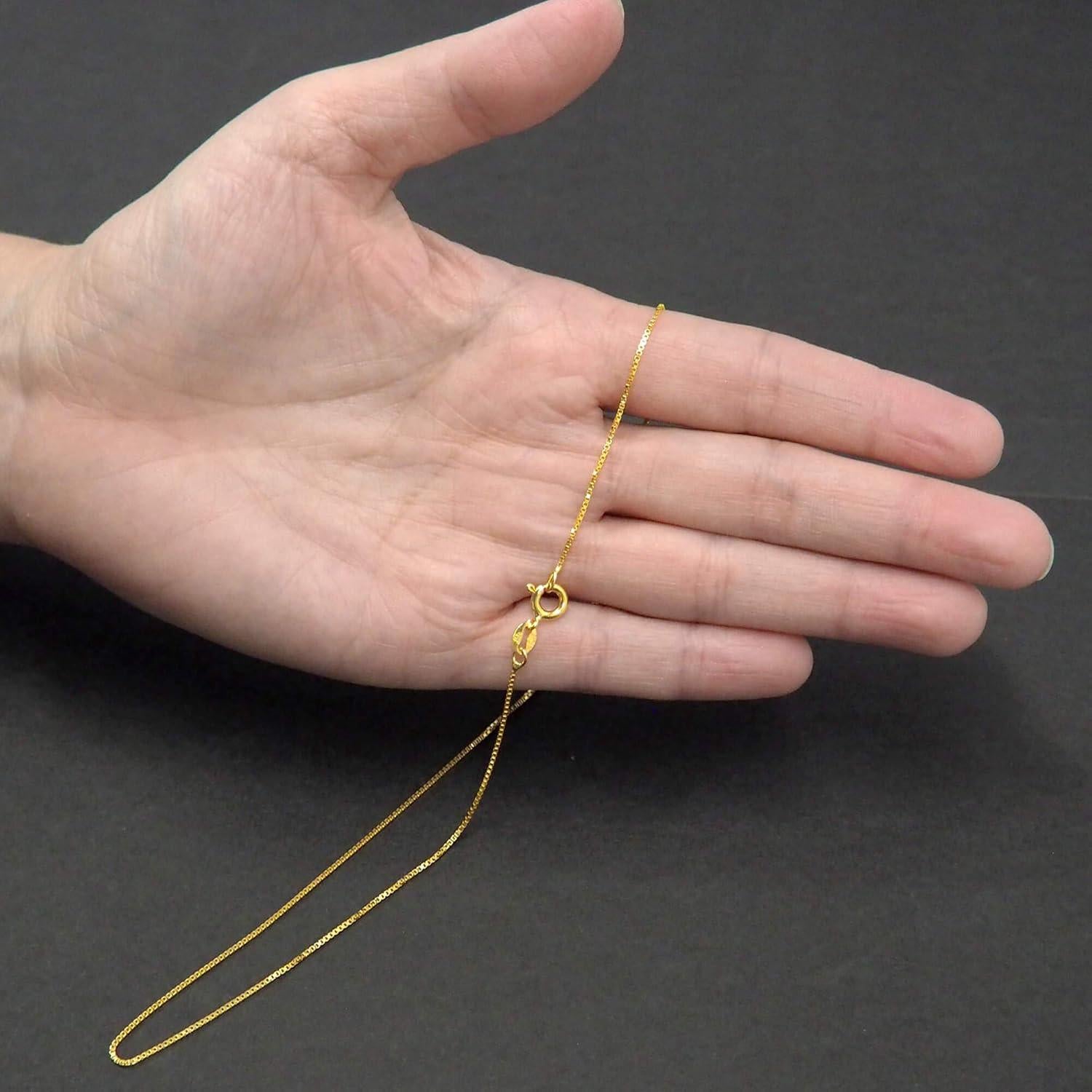 Cadena de caja de plata esterlina 925 chapada oro 14K 66 cm