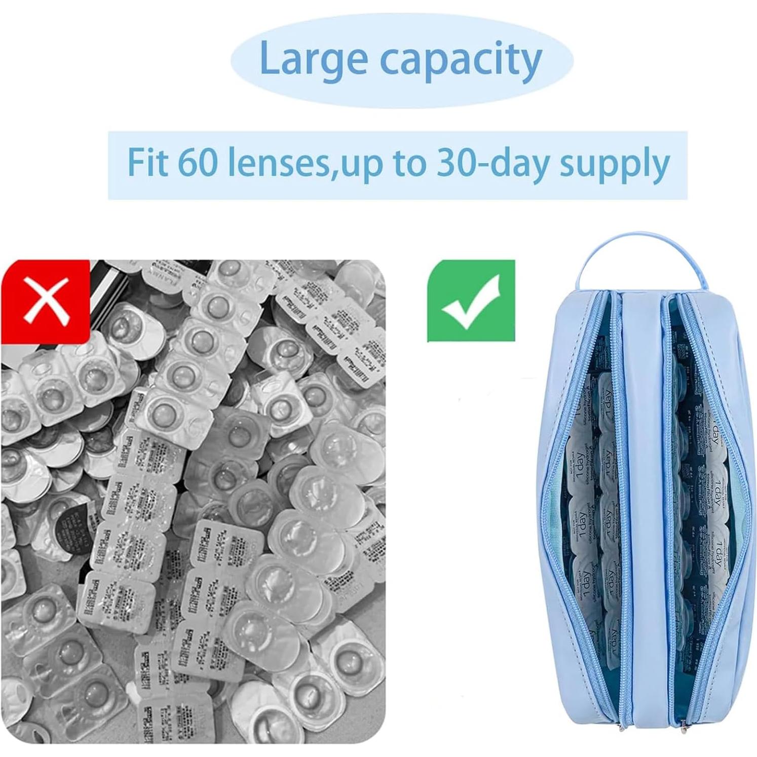 Estuche Organizador de Lentes de Contacto Diarios Azul - Almacenamiento para 60 Lentes