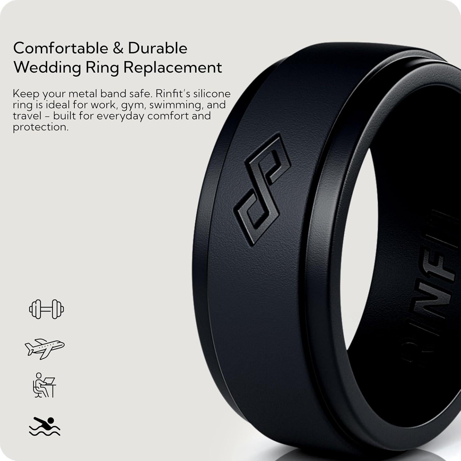 Anillo de Silicona Rinfit para Hombres 9mm Negro - Boda