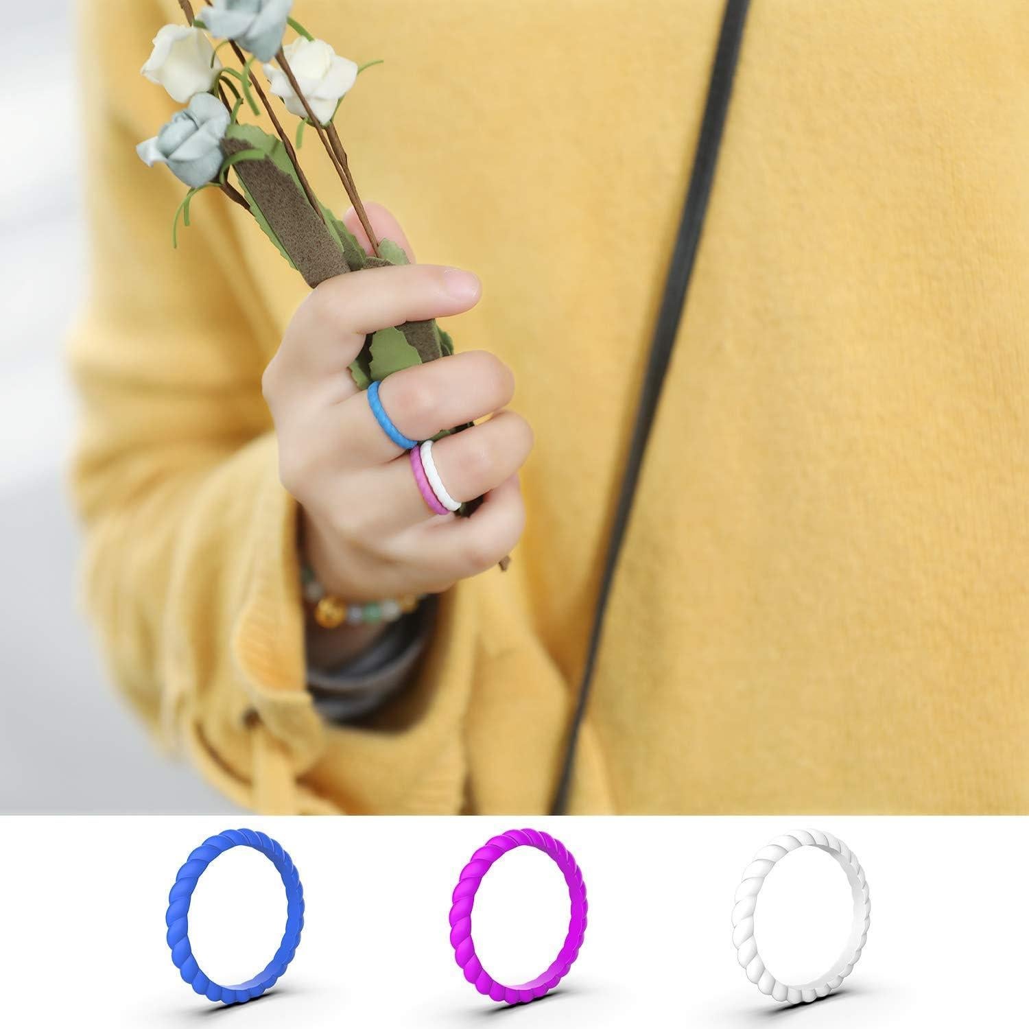 Anillos de Boda de Silicona Zollen 12 Paquetes Mujeres 7 Tamaños