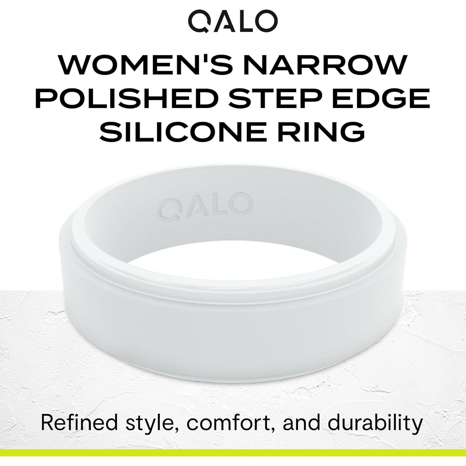 Anillo de Silicona QALO Blanco Unisex 6.5mm Bisel Pulido