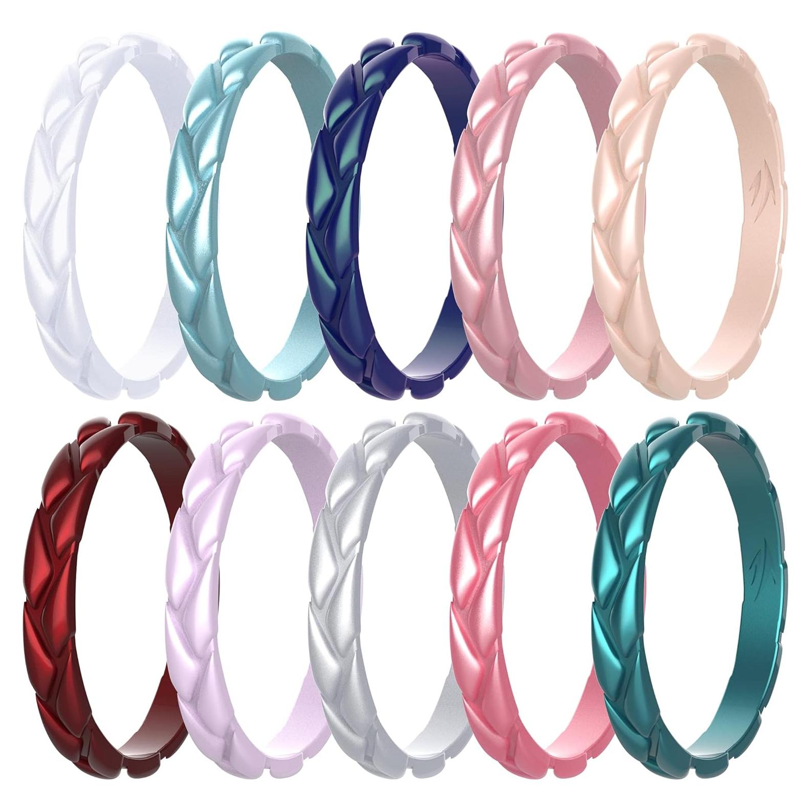 Zollen 10 Anillos de Boda de Silicona Metálica para Mujeres