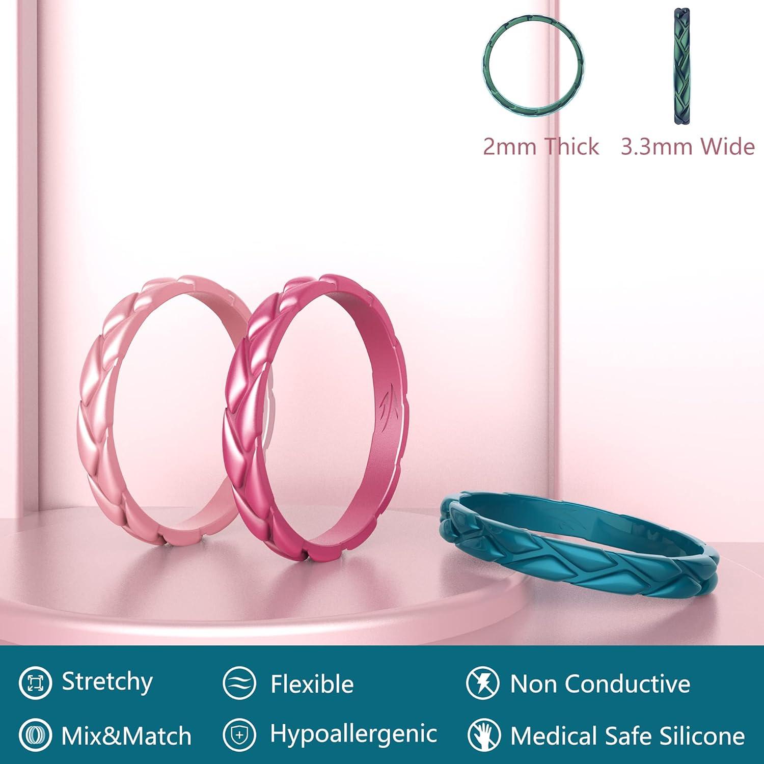 Zollen 10 Anillos de Boda de Silicona Metálica para Mujeres