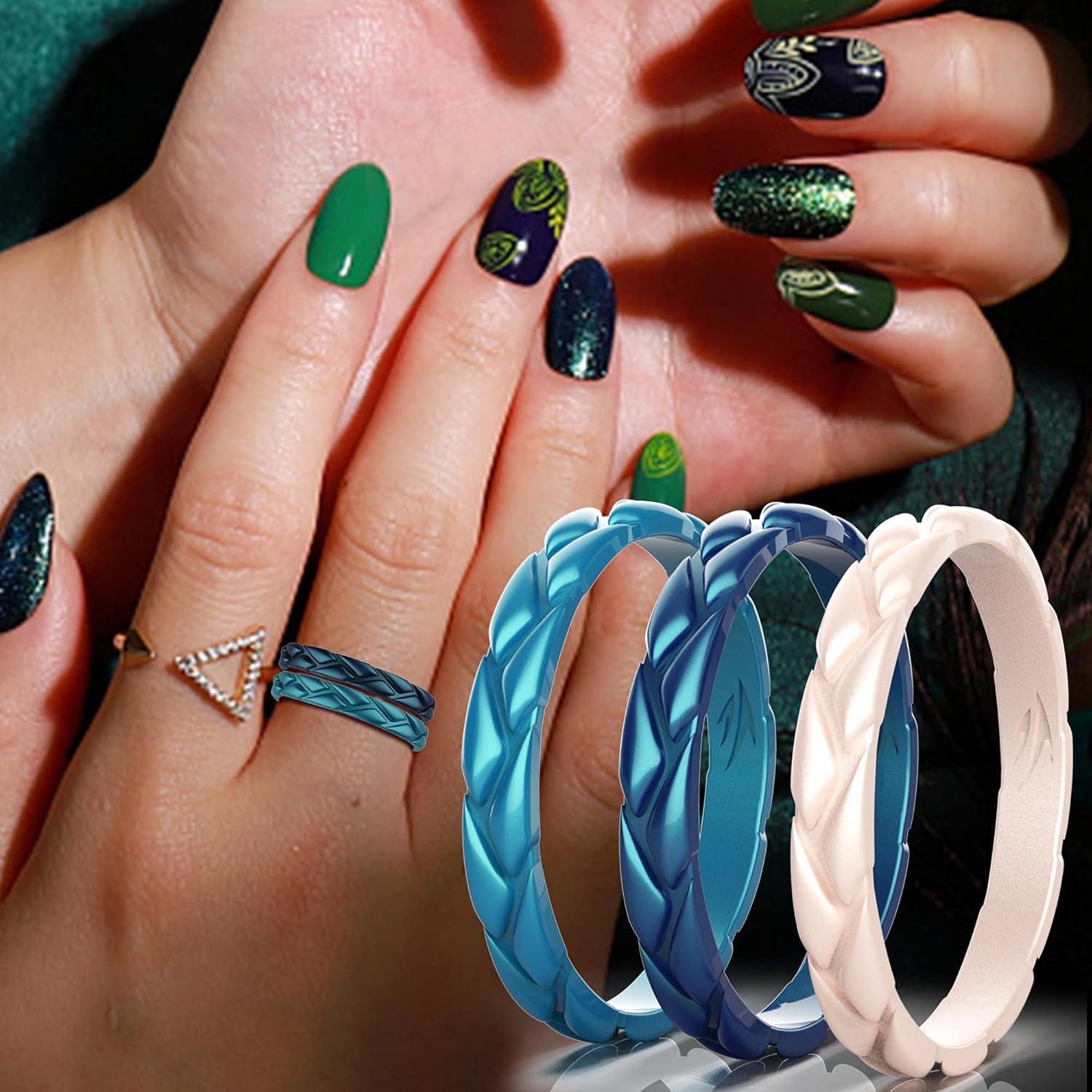 Zollen 10 Anillos de Boda de Silicona Metálica para Mujeres