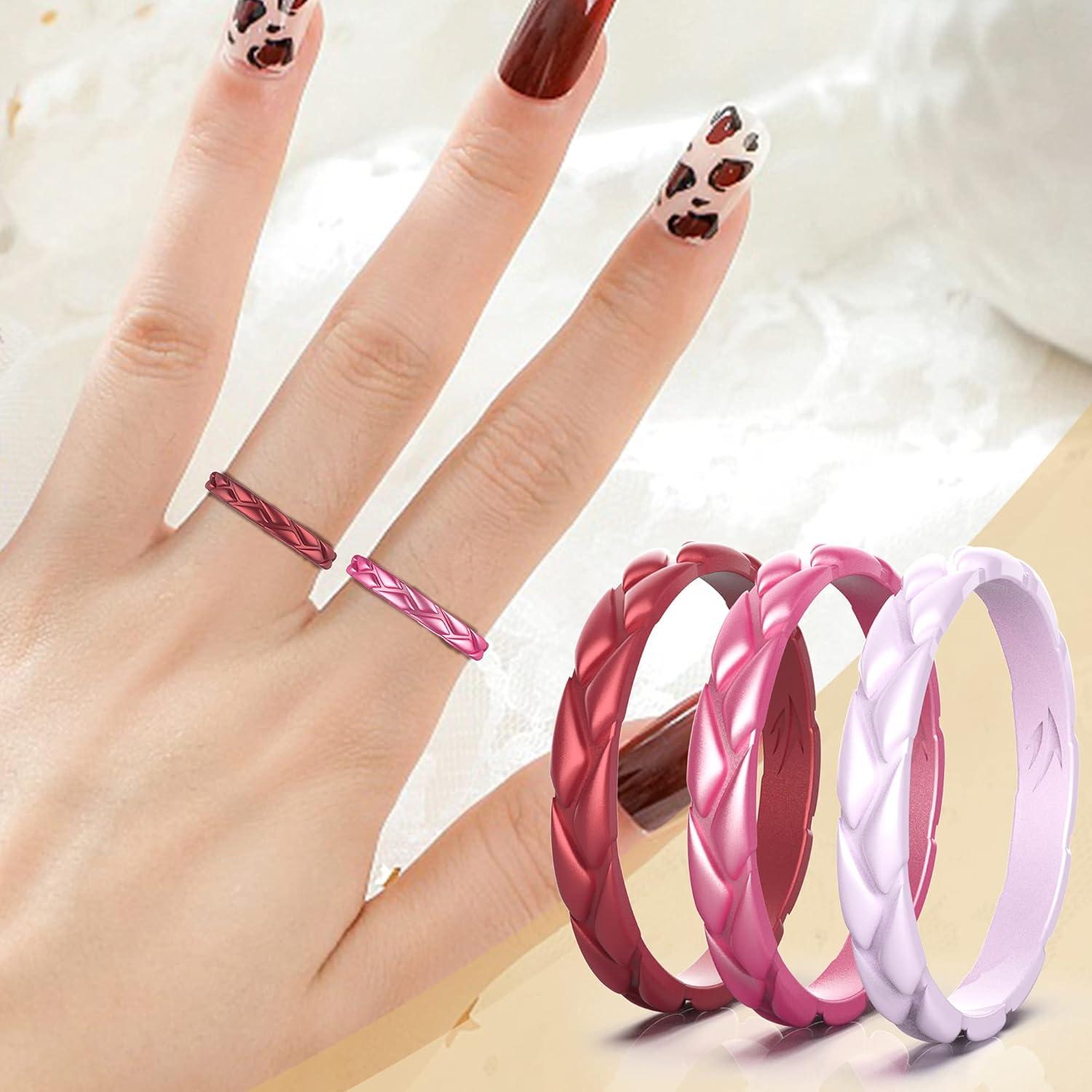 Zollen 10 Anillos de Boda de Silicona Metálica para Mujeres